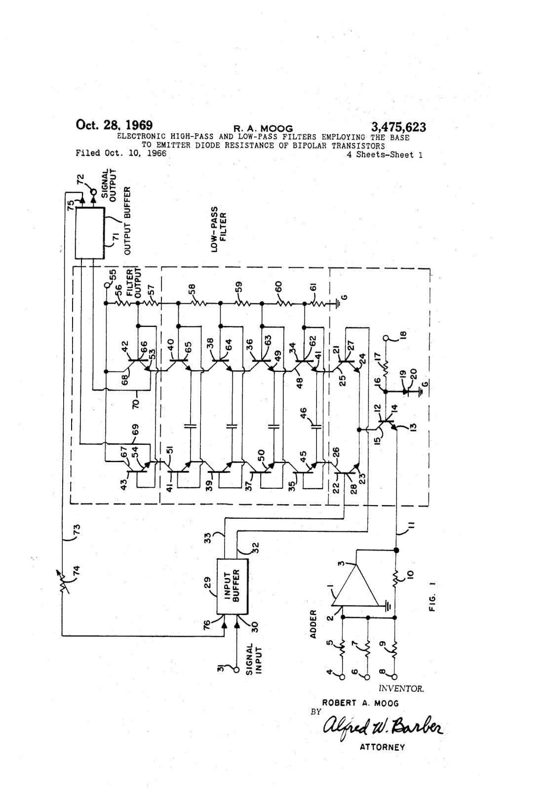 Electronic Filter patent drawing, 1969, archive paper finish