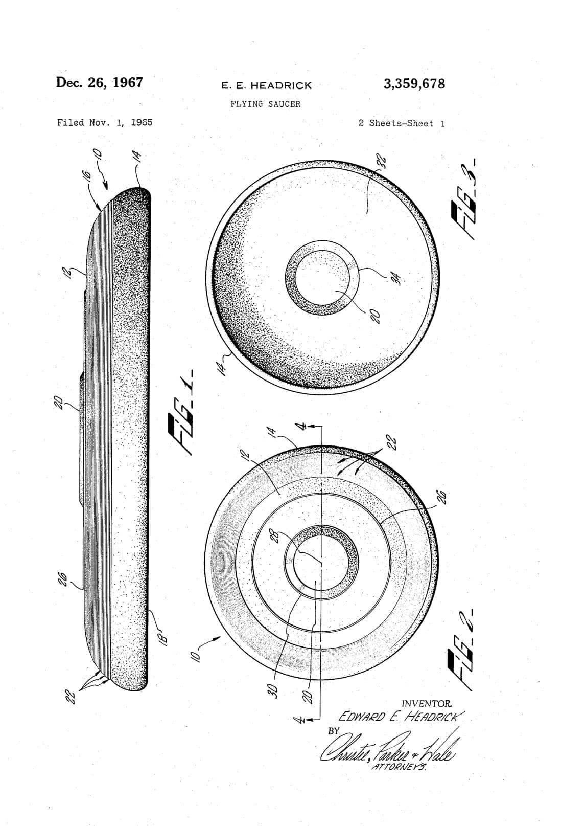 Flying saucer patent drawing, 1967, archive paper finish