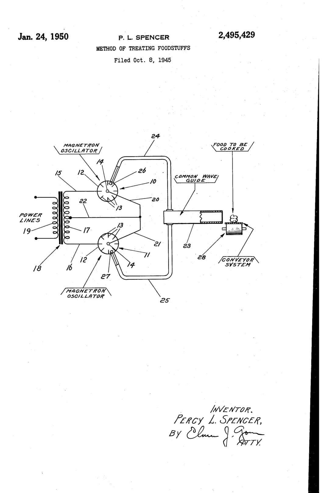 Method of treating foodstuffs patent drawing, 1950, archive paper finish