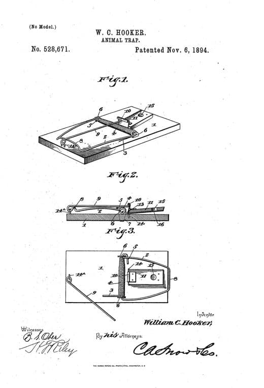 Animal-trap patent drawing, 1894, archive paper finish