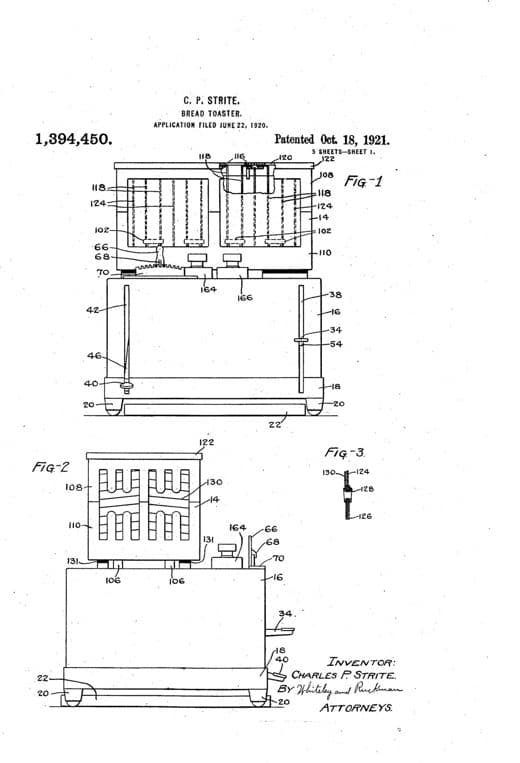 Bread-toaster patent drawing, 1921, archive paper finish