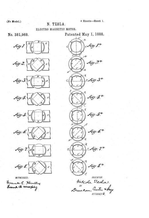 Electro-magnetic motor patent drawing, 1888, archive paper finish