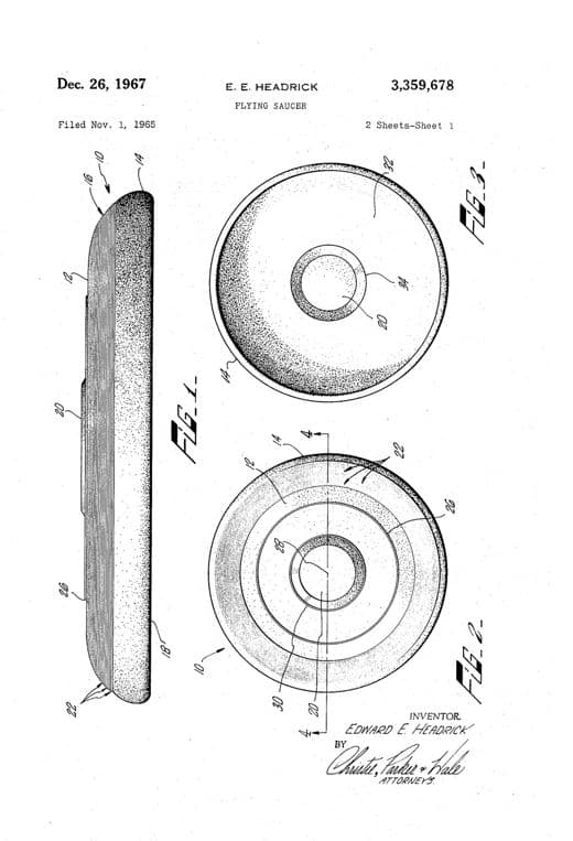 Flying saucer patent drawing, 1967, archive paper finish