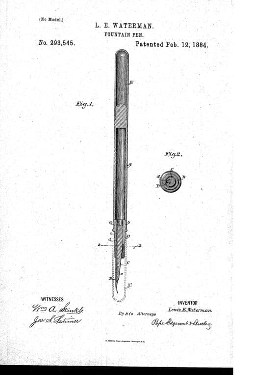 Fountain-pen patent drawing, 1884, archive paper finish