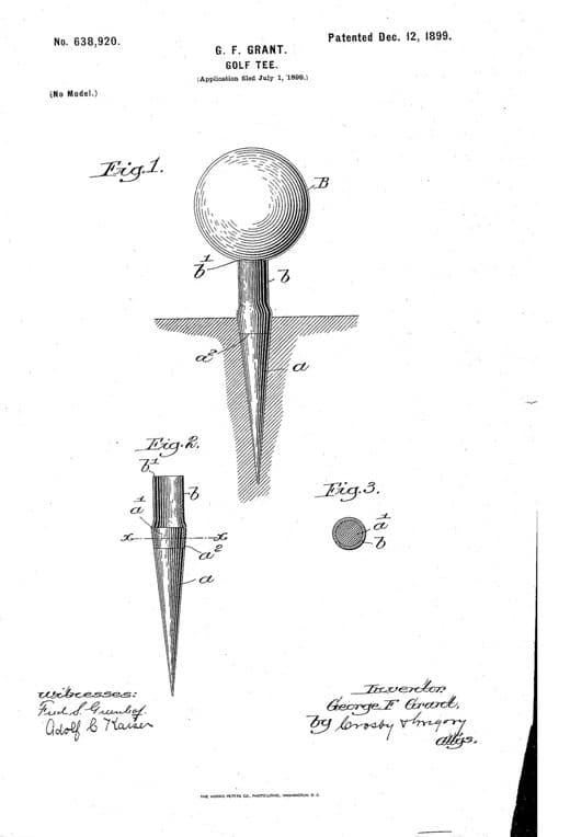 Golf-tee patent drawing, 1899, archive paper finish