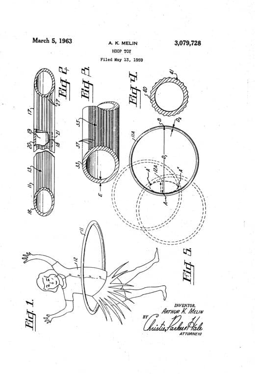 Hoop toy patent drawing, 1963, archive paper finish