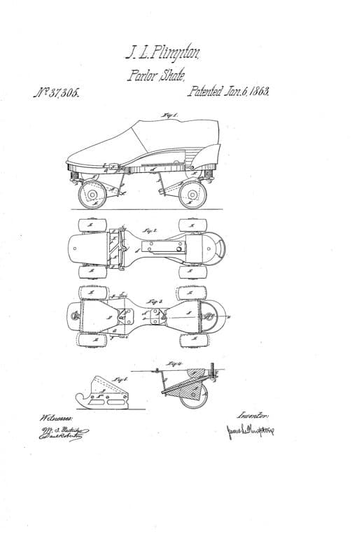 Improvement in skates patent drawing, 1863, archive paper finish