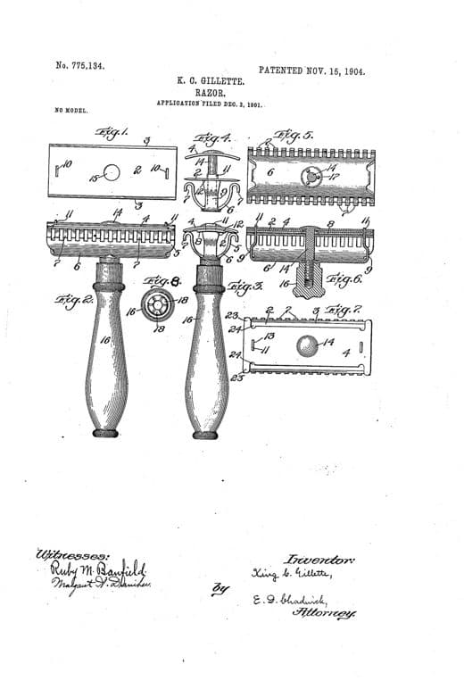 Razor patent drawing, 1904, archive paper finish