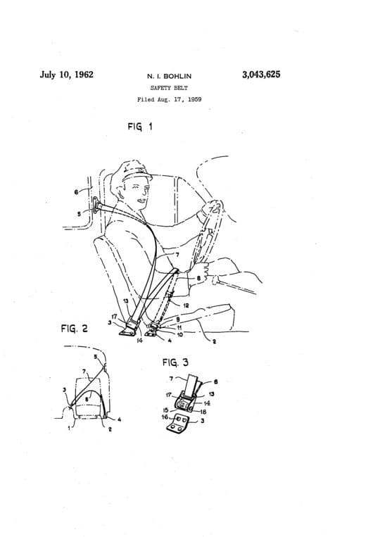 Safety belt patent drawing, 1962, archive paper finish