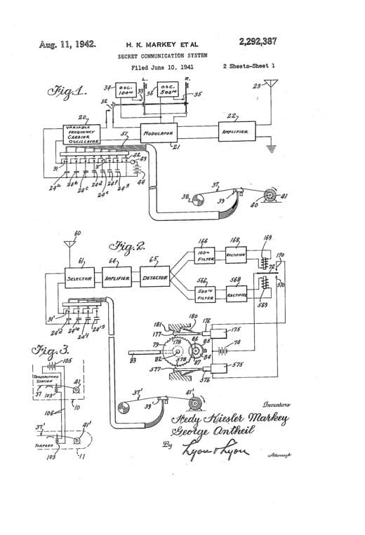 Secret communication system patent drawing, 1942, archive paper finish