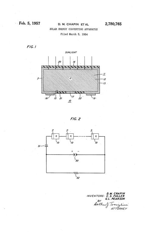 Solar energy converting apparatus patent drawing, 1957, archive paper finish