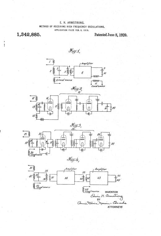 Method of receiving high-frequency oscillations patent drawing, 1920, archive paper finish