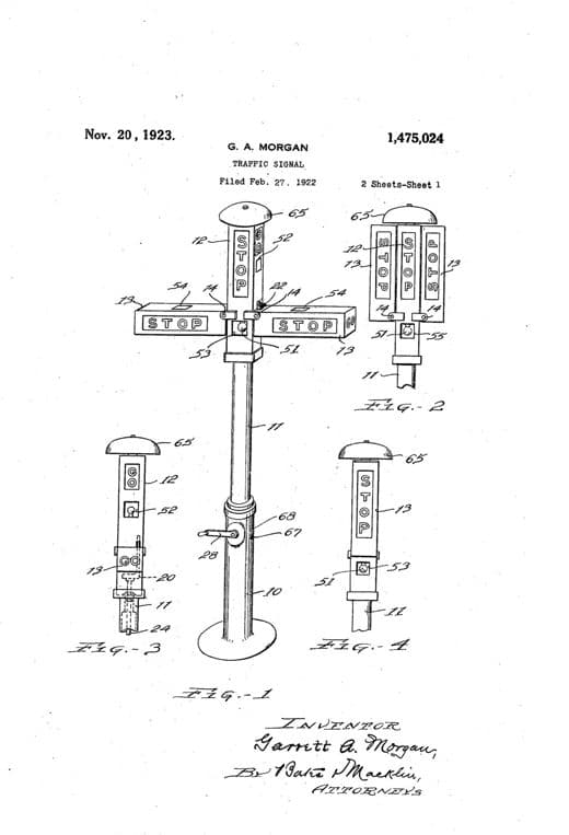 Traffic signal patent drawing, 1923, archive paper finish