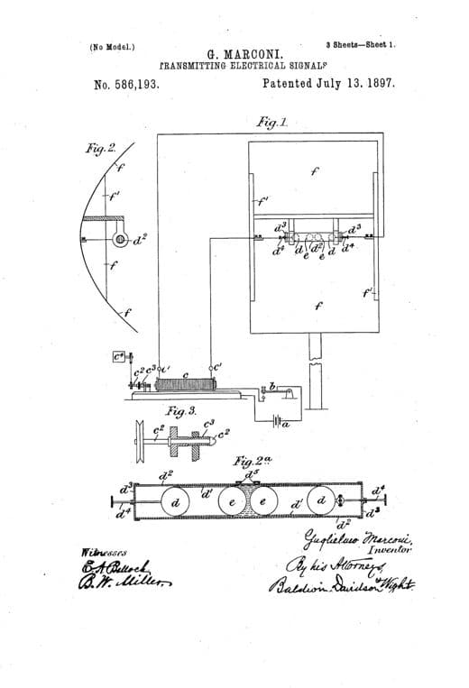 transmitting electrical signals patent drawing, 1897, archive paper finish