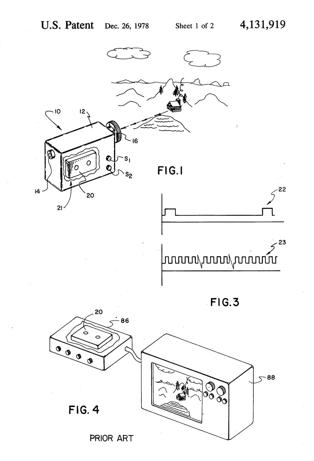 Electronic still camera patent drawing, 1978, archive paper finish