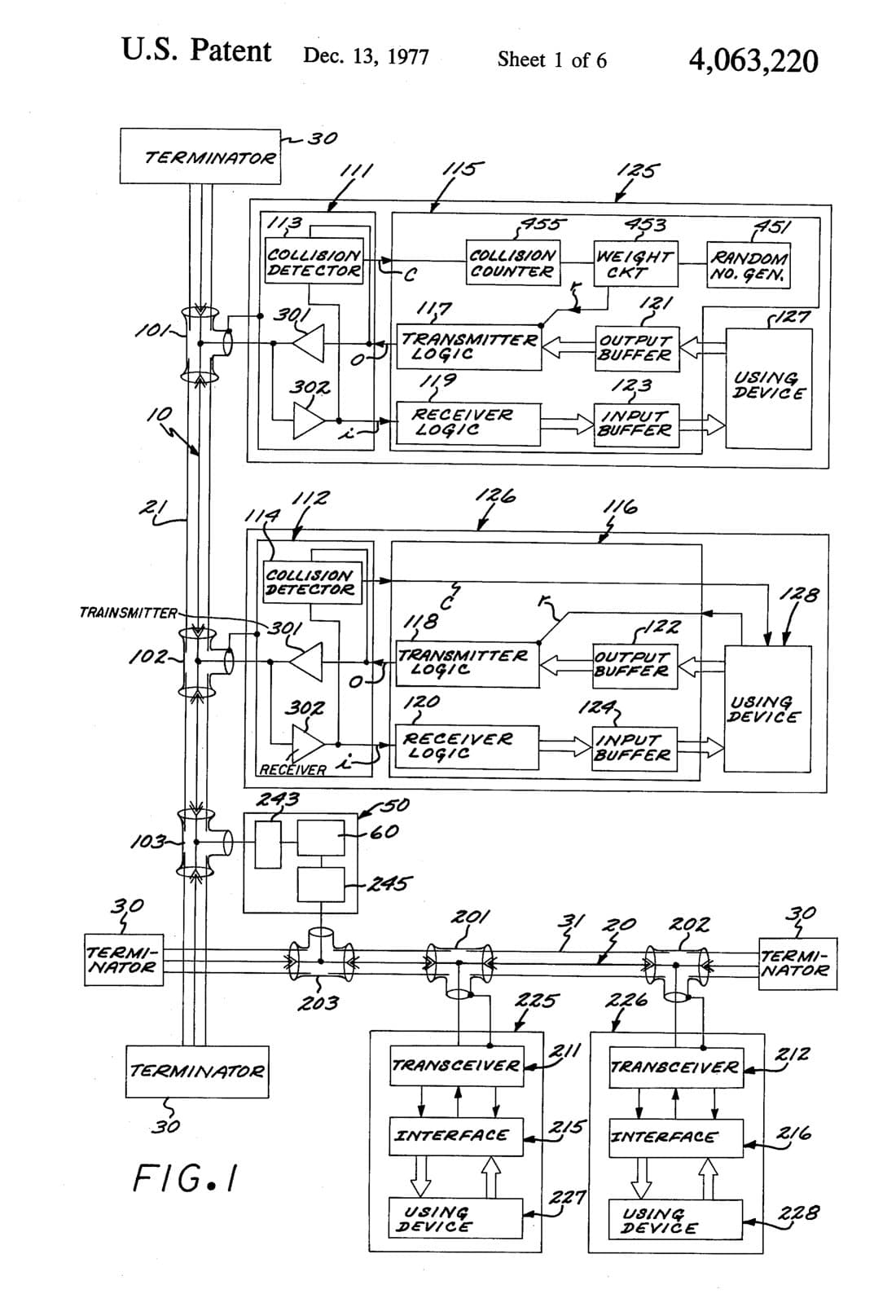 Multipoint data communication system with collision detection patent drawing, 1977, archive paper finish