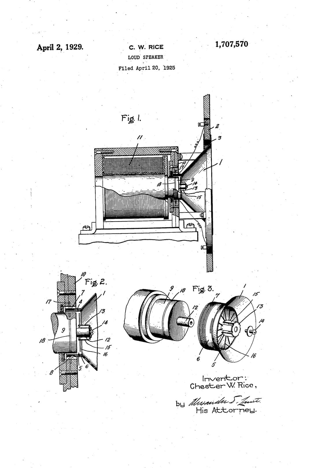 Loud-speaker patent drawing, 1929, archive paper finish