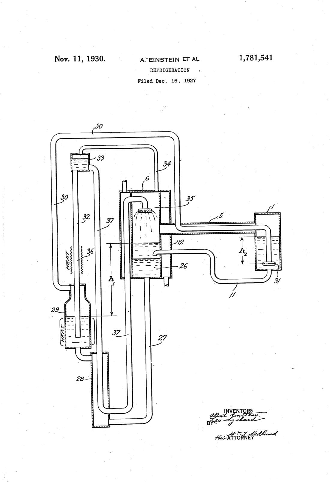 Refrigeration patent drawing, 1930, archive paper finish