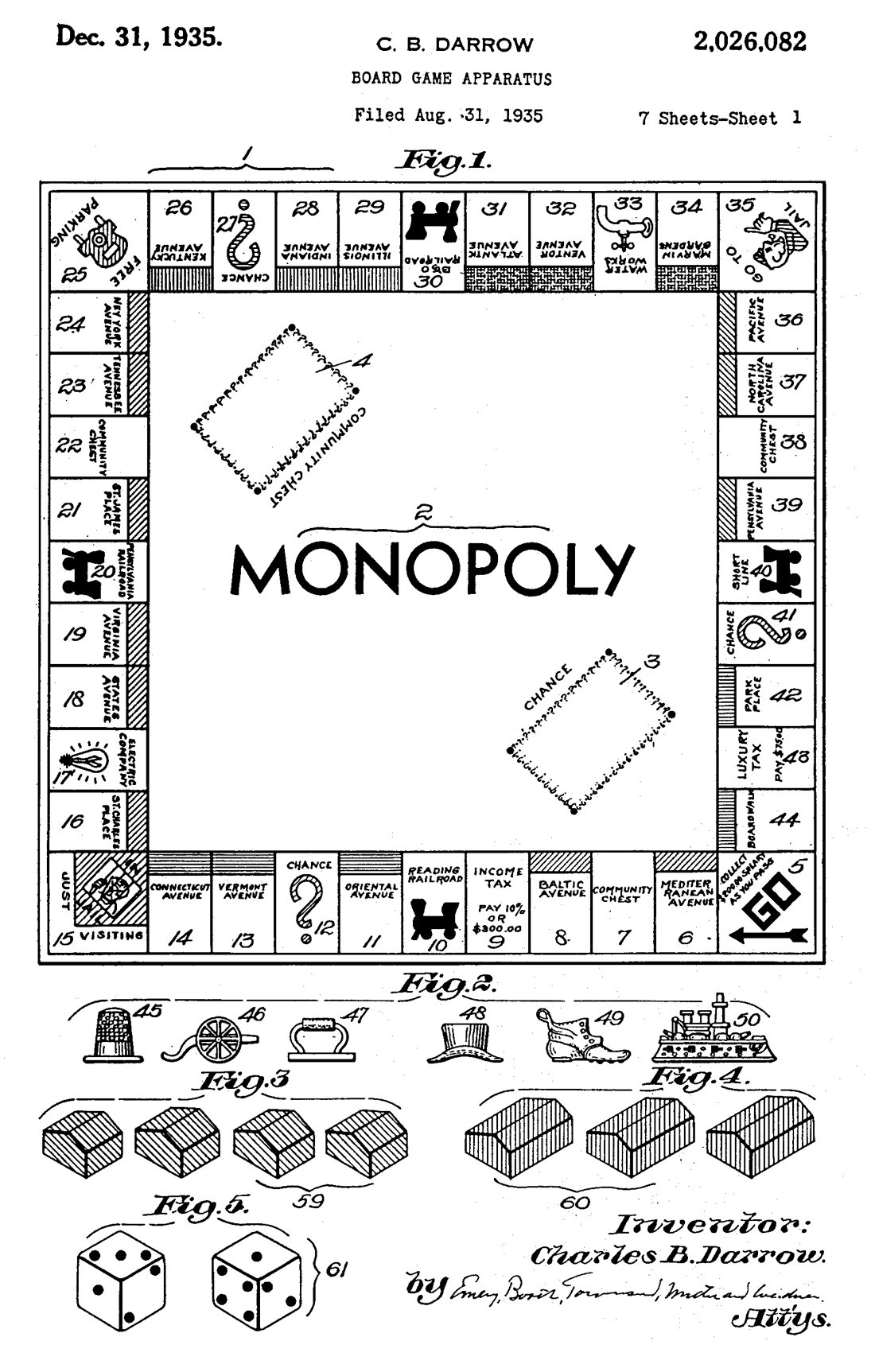Board Game Apparatus patent drawing, 1935