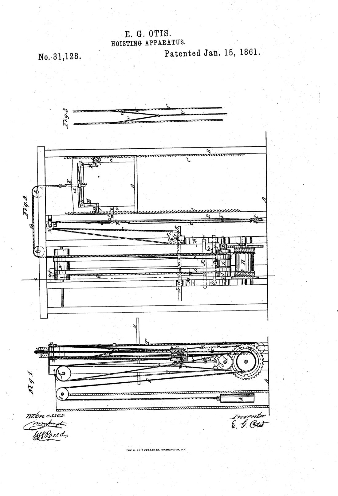 Improvement in hoisting apparatus patent drawing, 1861