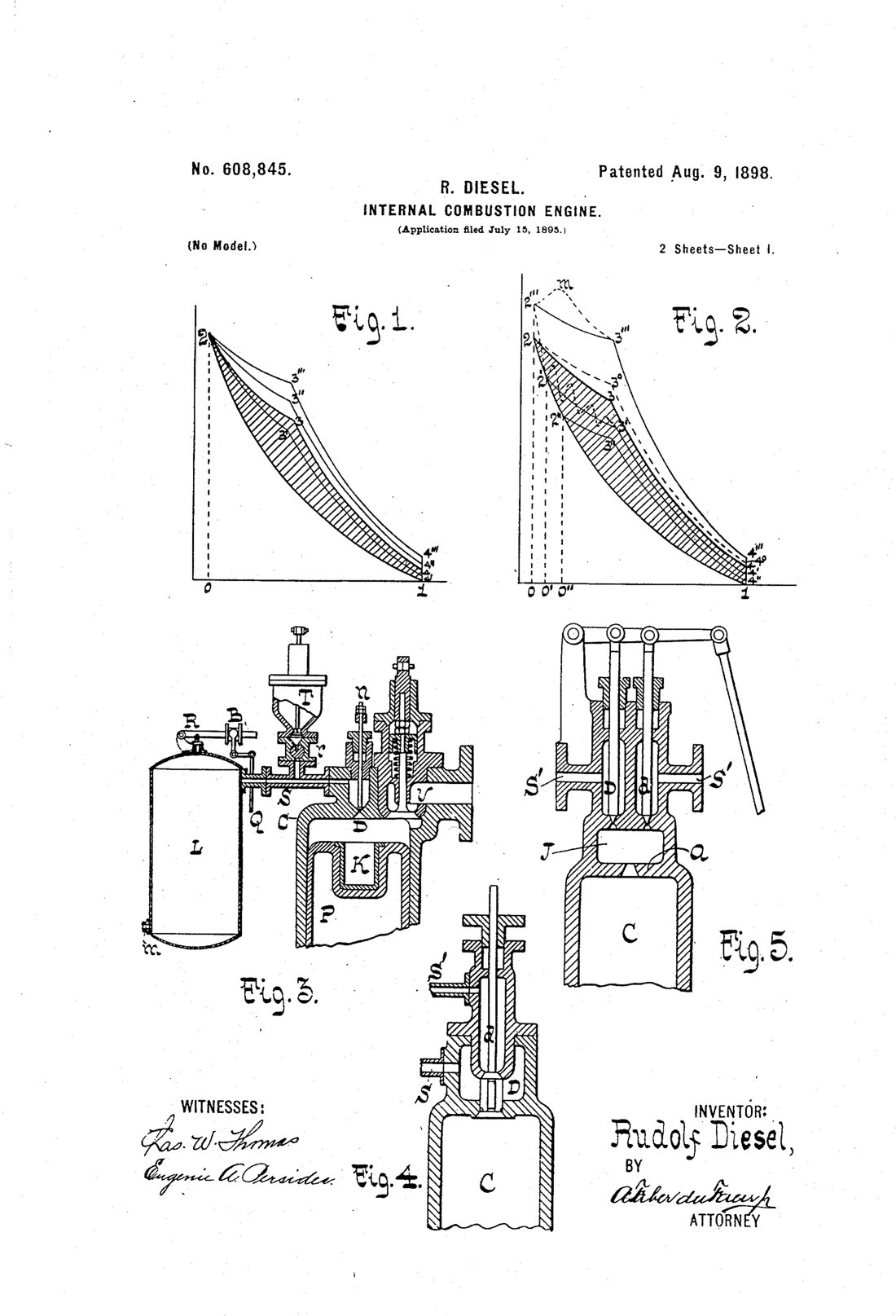 Internal-combustion engine patent drawing, 1898