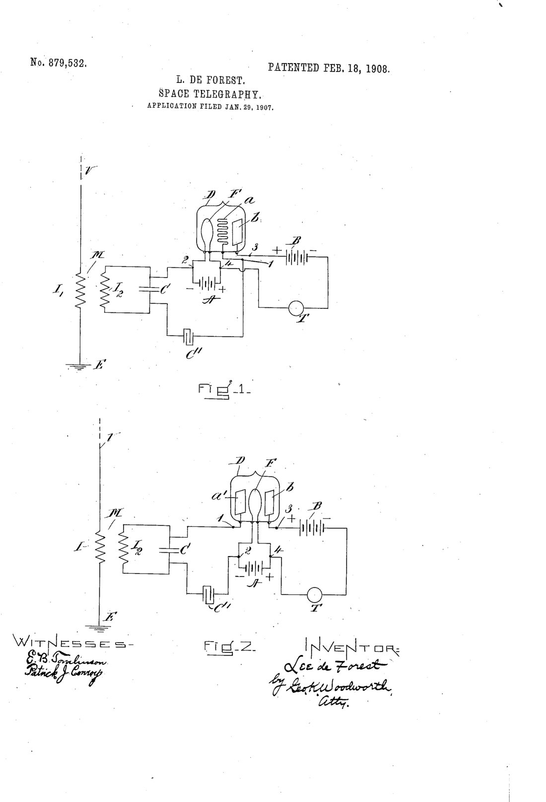 Space telegraphy patent drawing, 1908