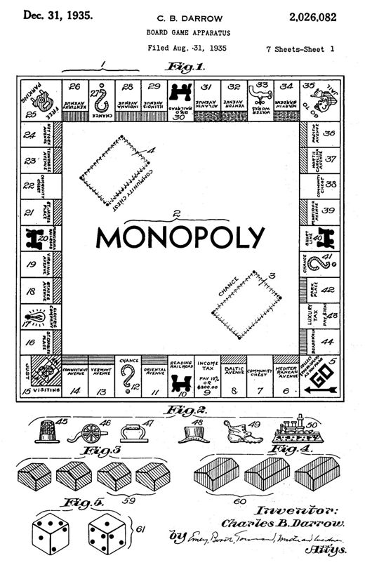 Board Game Apparatus patent drawing, 1935