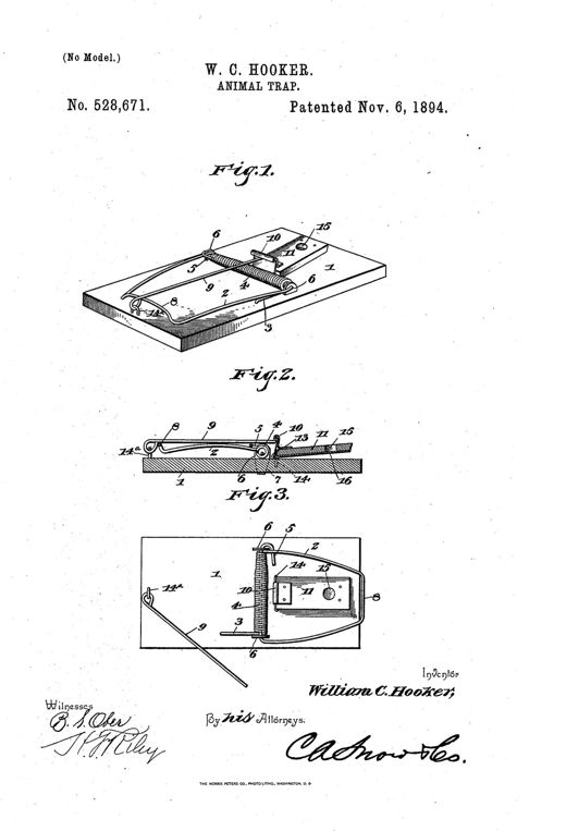 Animal-trap patent drawing, 1894