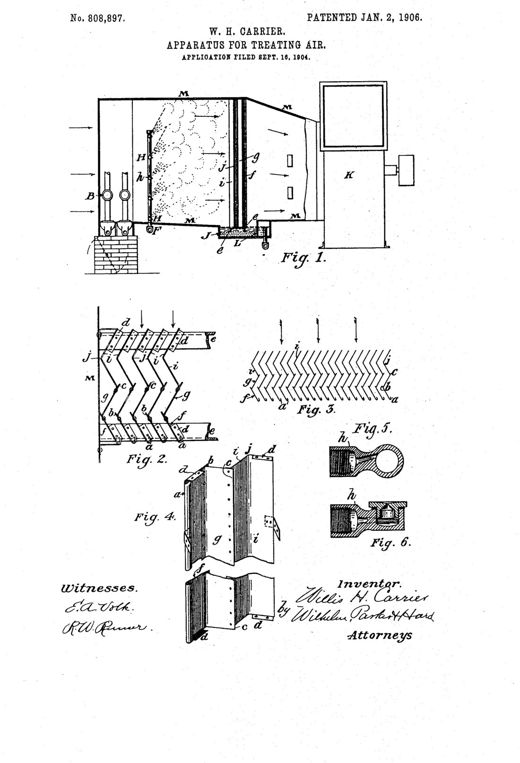 Apparatus for treating air patent drawing, 1906