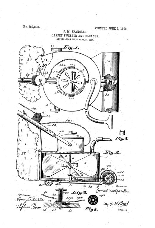 Carpet sweeper and cleaner patent drawing, 1908