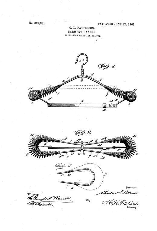 Garment-hanger patent drawing, 1906