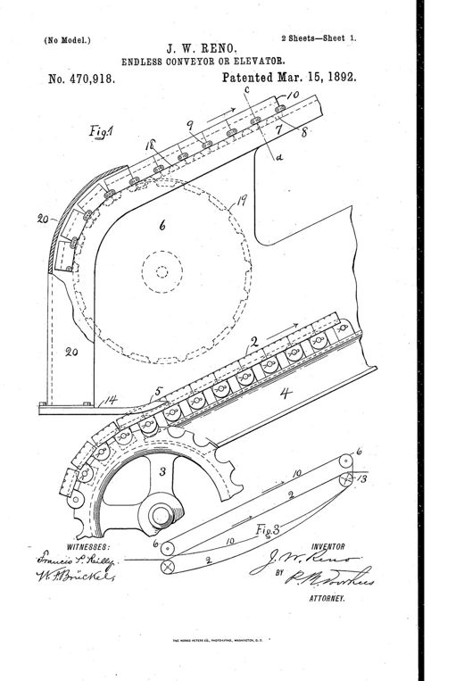 Endless Conveyor or Elevator patent drawing, 1892