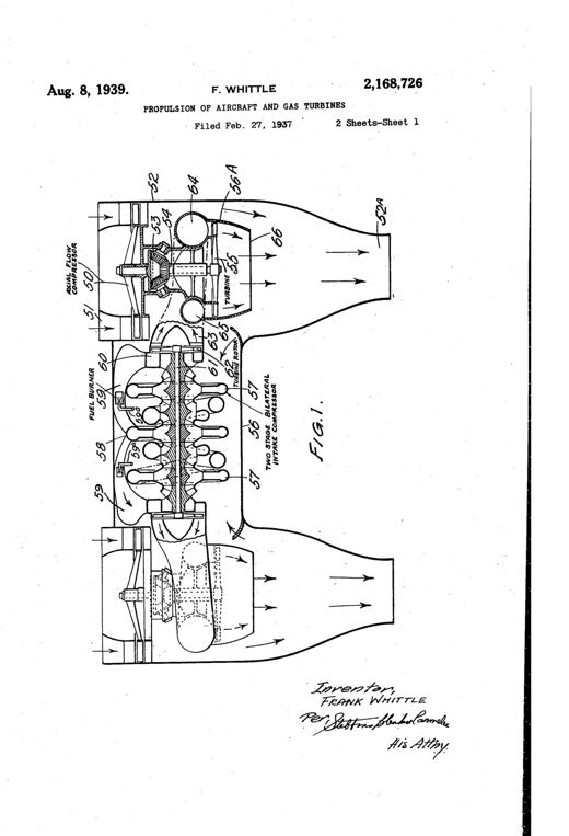 Propulsion of aircraft and gas turbines patent drawing, 1939
