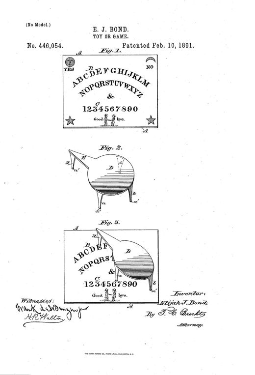 Ouija or Egyptian Luck-Board patent drawing, 1891