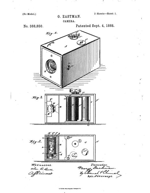 Camera patent drawing, 1888