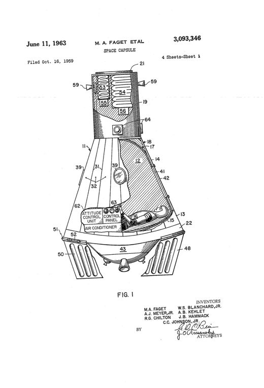 Space capsule patent drawing, 1963