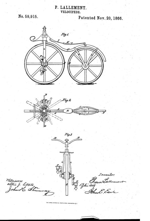 Improvement in velocipedes patent drawing, 1866