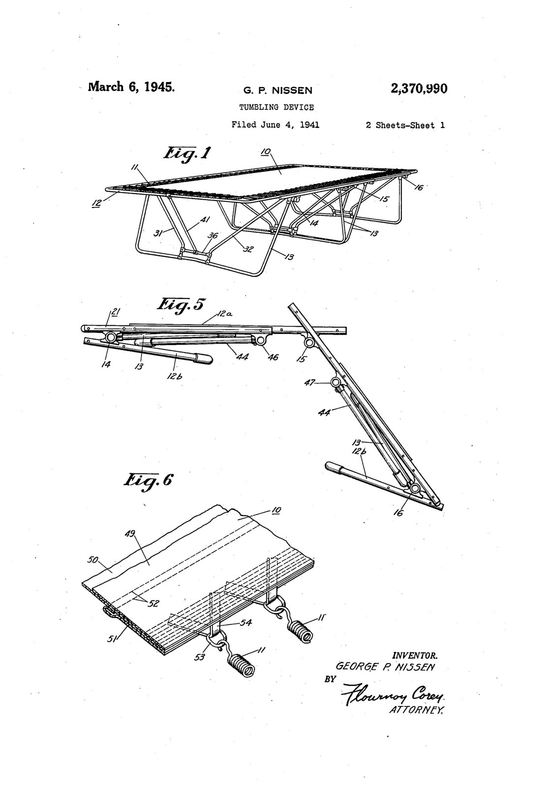 Tumbling device patent drawing, 1945