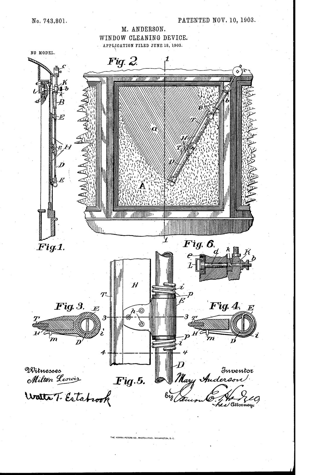 Window-cleaning device patent drawing, 1903
