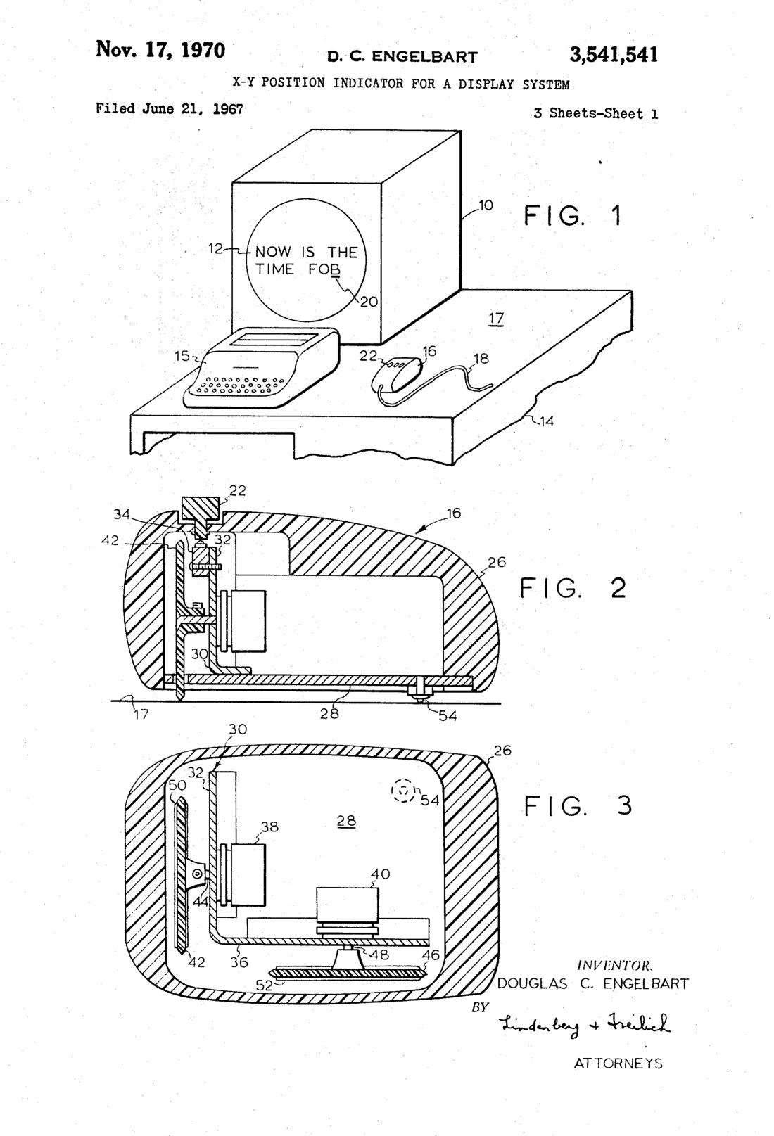 X-Y Position Indicator patent drawing, 1970